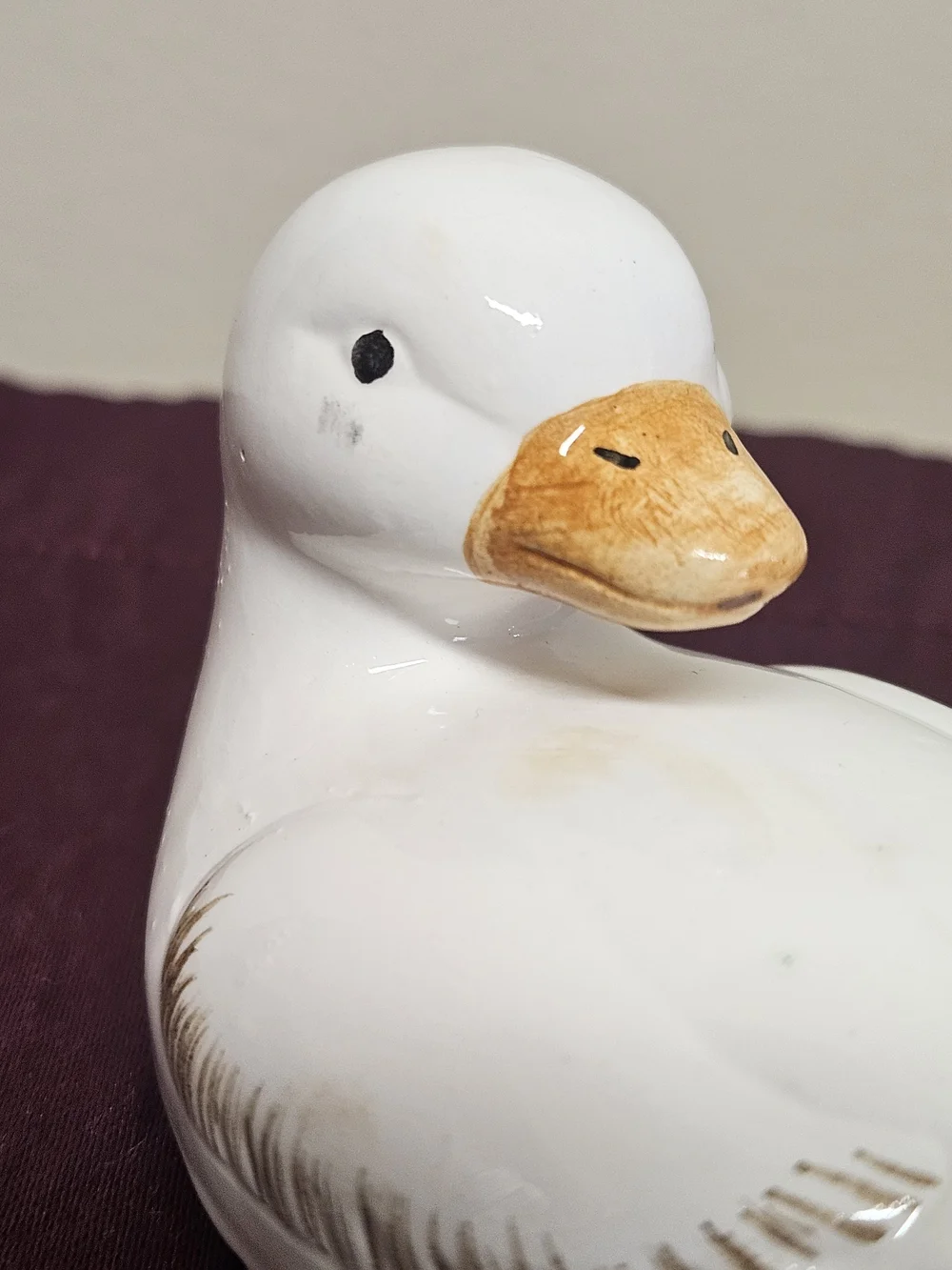 Vintage 1984 Enesco Ceramic Duck Nest Covered Dish with Tan Wicker Basket